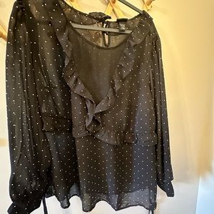 Torrid plus size top, size 2, sheer black with polka dot New, never worn No tag